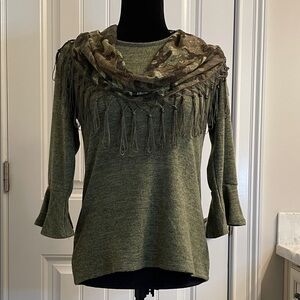 PS Notations Green Sweater with Fringe Scarf.